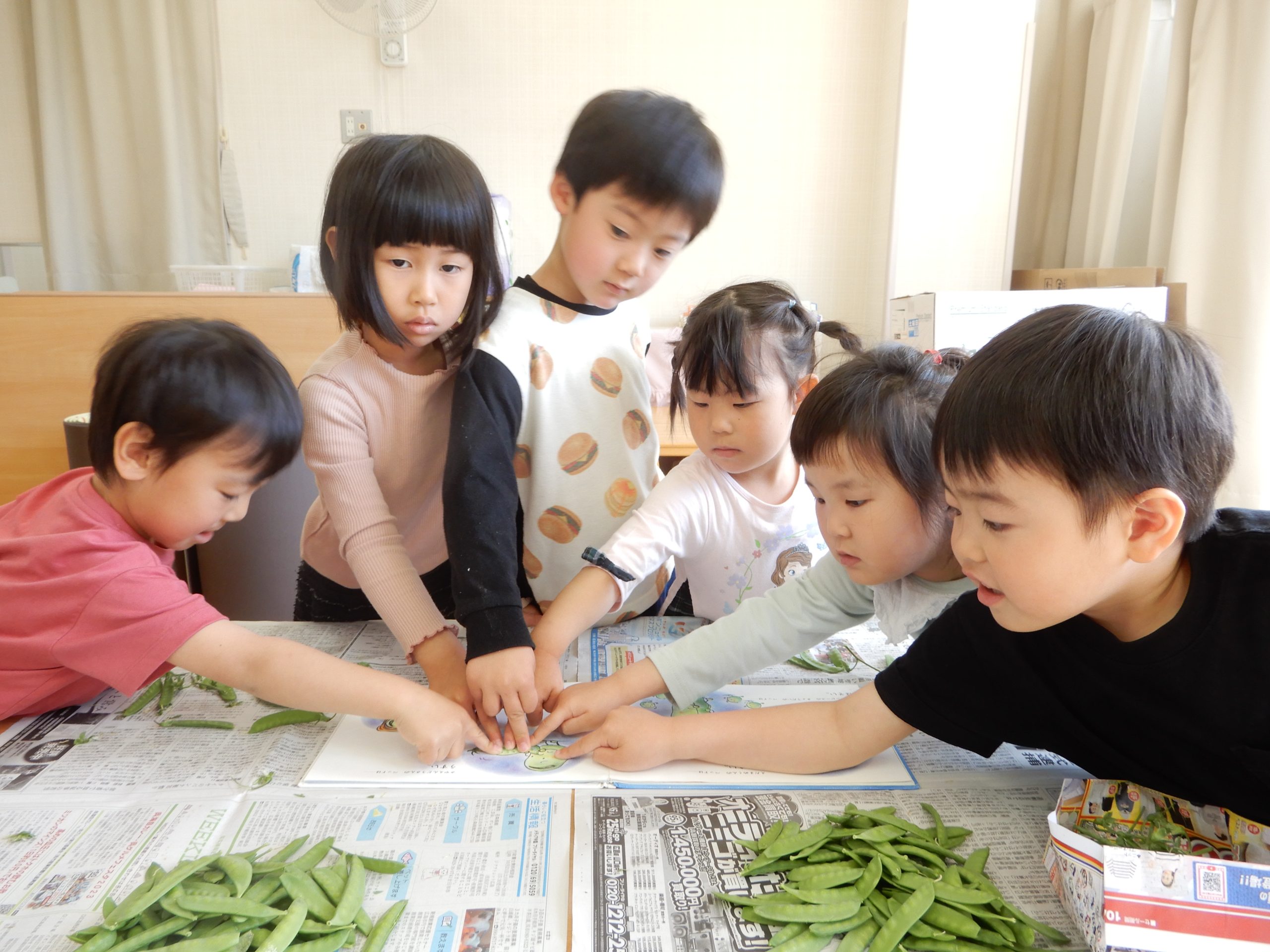 えんどうのすじとりをしたよ！～ほしぐみ(４歳児)～